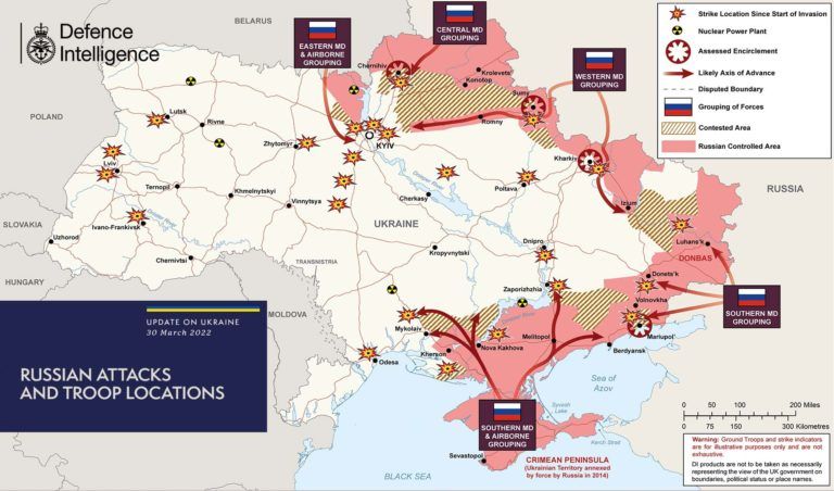 Карта бойових дій в Україні та оперативна інформація від Генштабу ЗСУ станом на 30 березня