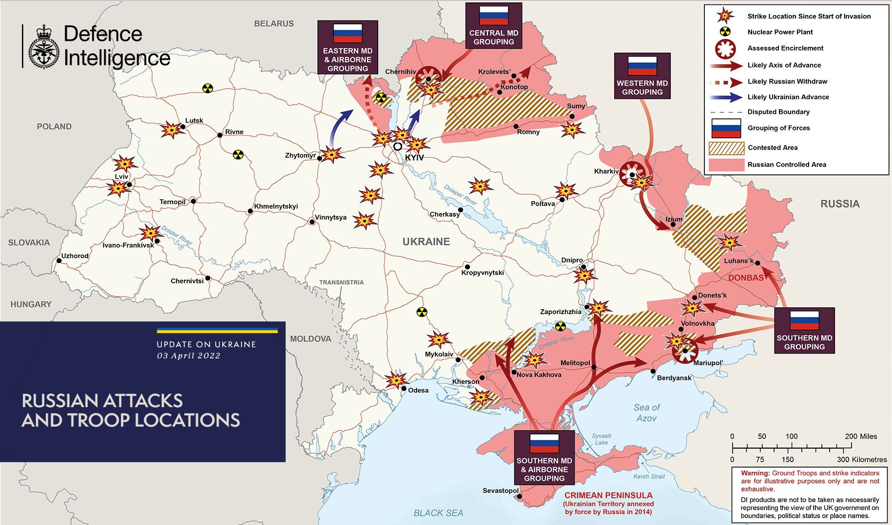 Карта бойових дій в Україні 4 квітня
