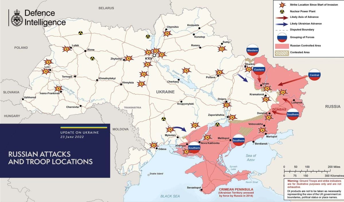 Карта бойових дій в Україні на 24 червня
