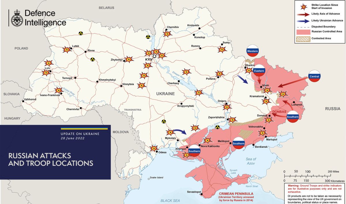 Карта бойових дій в Україні 29.06.2022