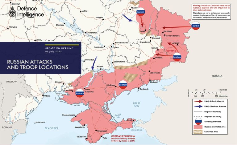 Карта бойових дій в Україні станом на 9 липня
