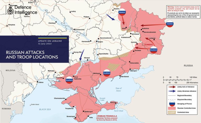 Карта бойових дій в Україні станом на 13 липня