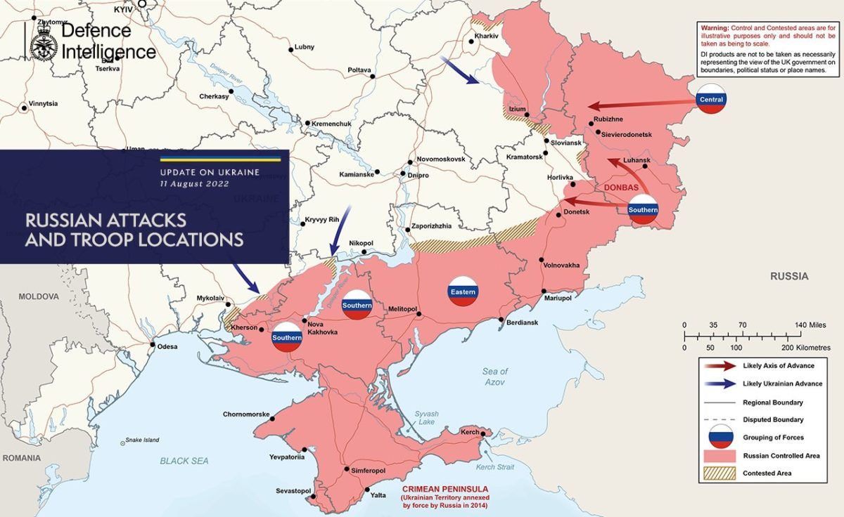 Карта бойових дій в Україні 12 серпня