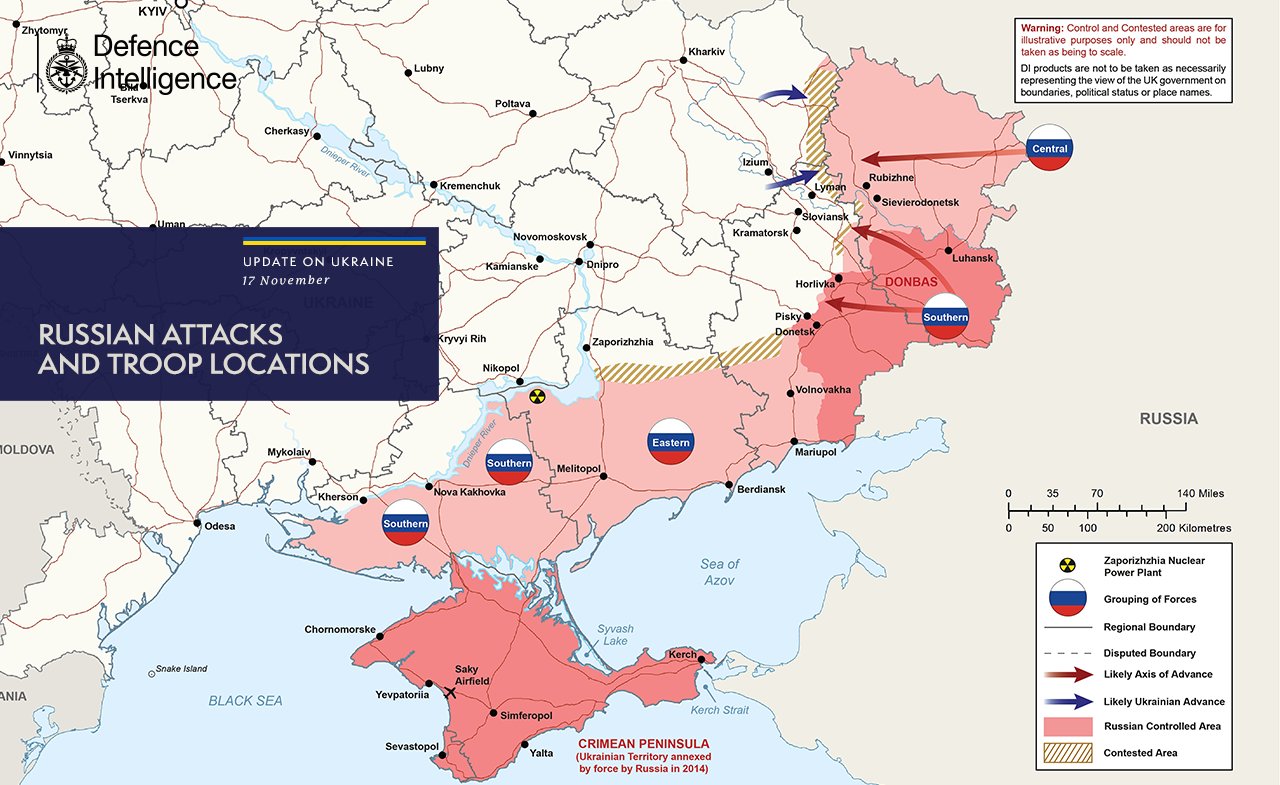 Карта бойових дій в Україні 17.11.2022