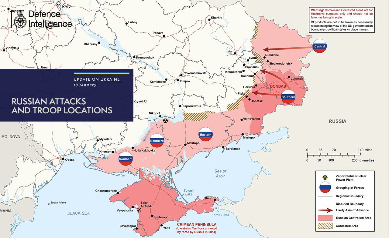 Карта бойових дій в Україні 19 січня 2023 року