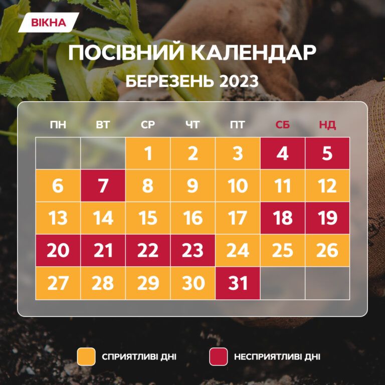 Місячний посівний календар на березень 2023