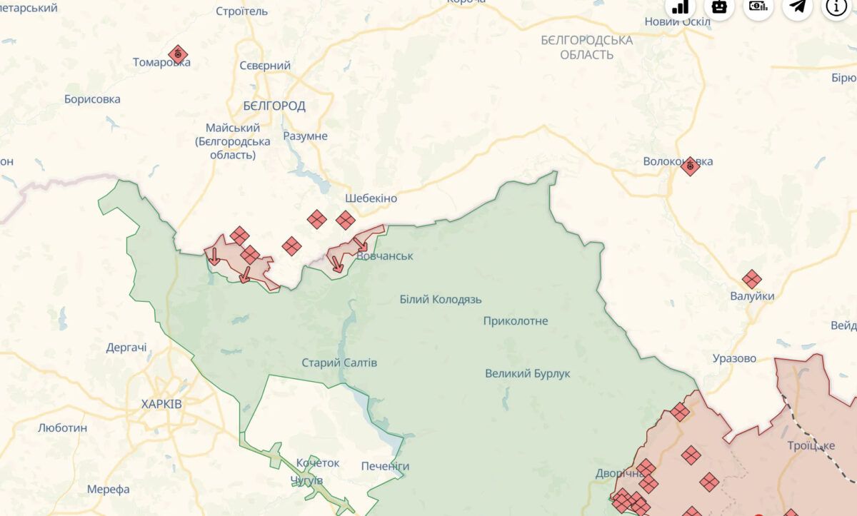 Вовчанськ на карті