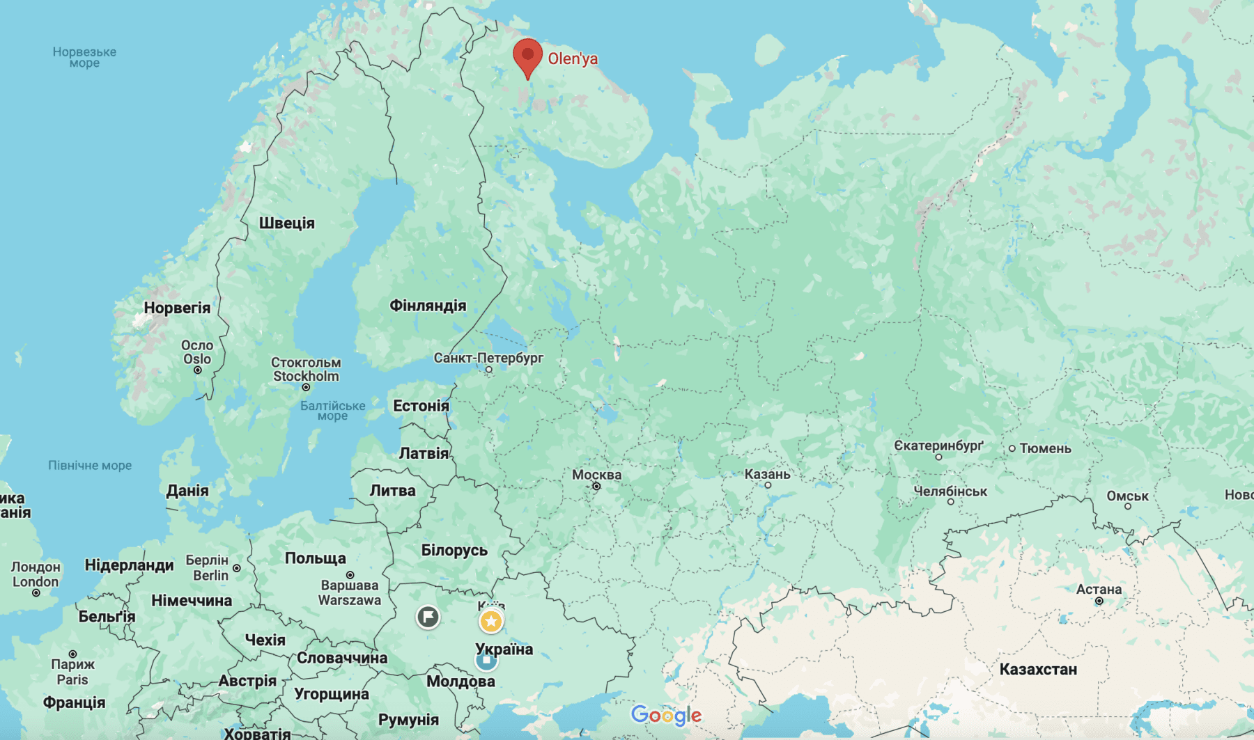 Оленья на карте
