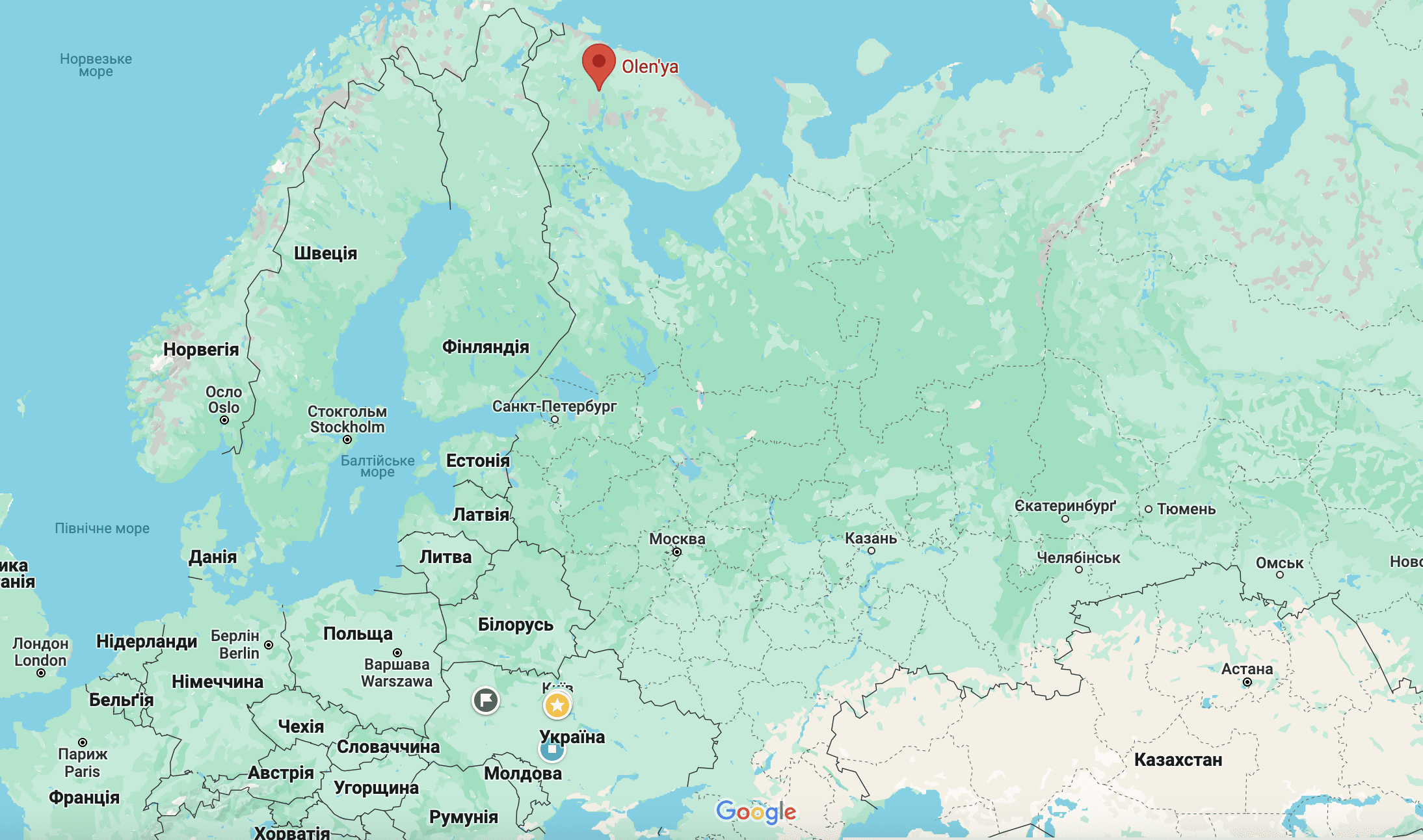 Оленья на карте