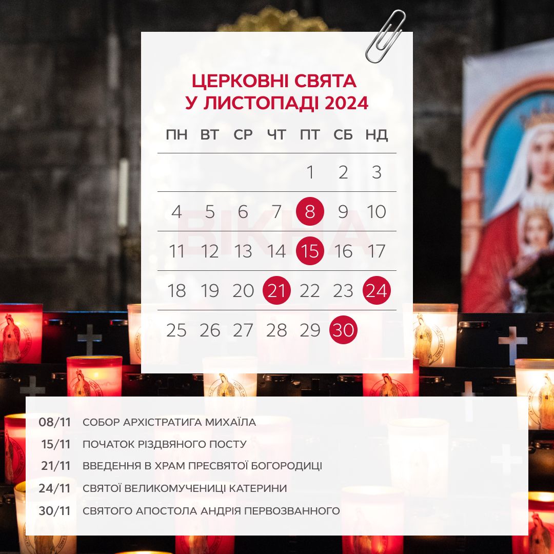 Церковні свята у листопаді 2024: календар релігійних свят