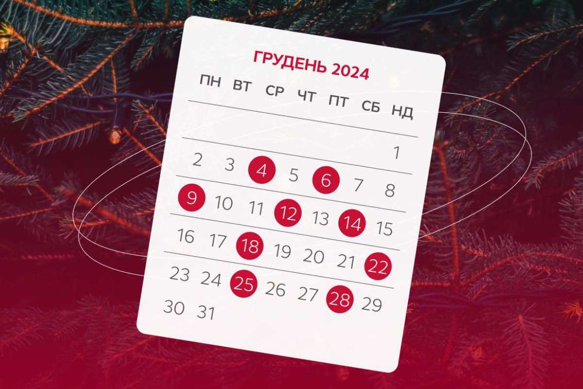 календар свят на грудень 2024 року