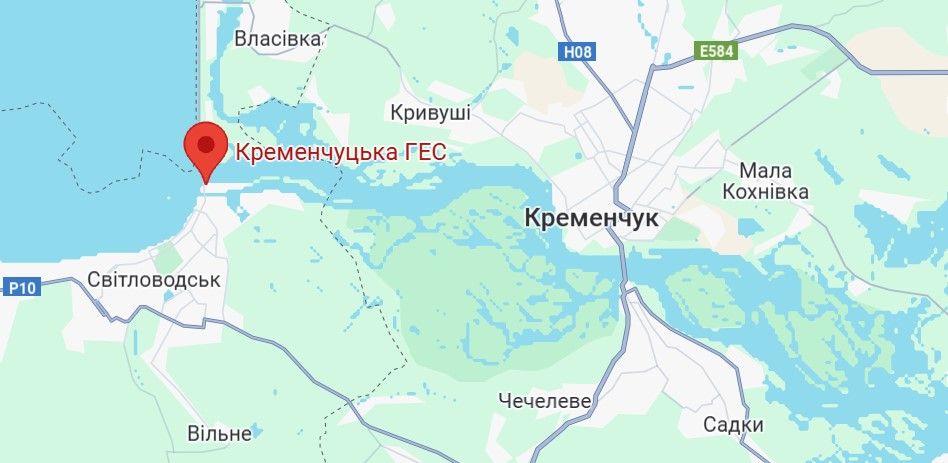 Кременчугская ГЭС на карте