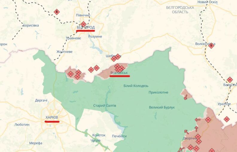 вовчанськ на карті