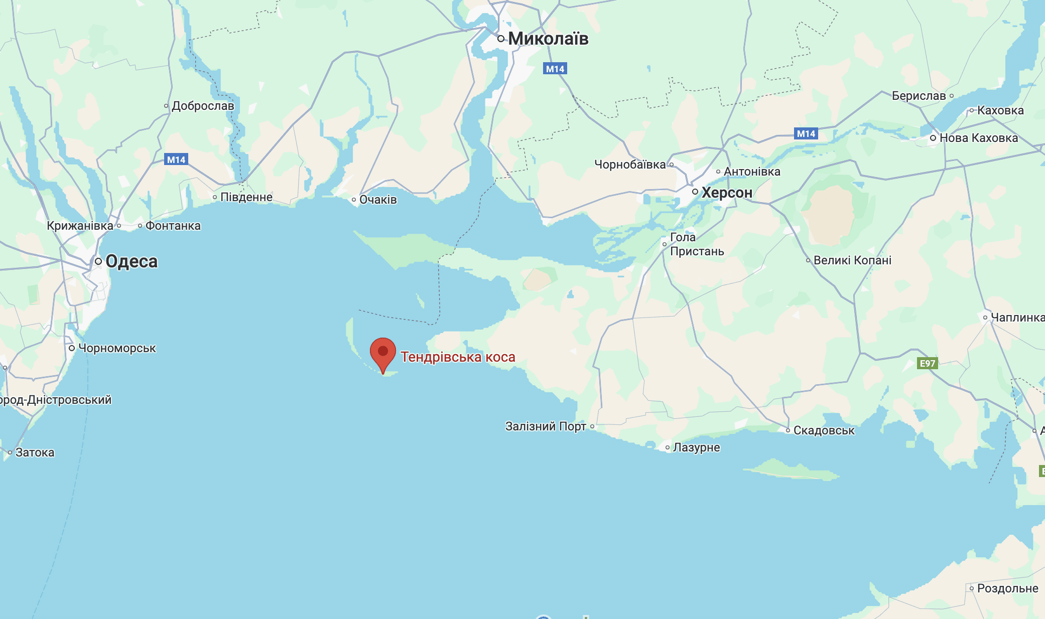 тендровская коса на карте